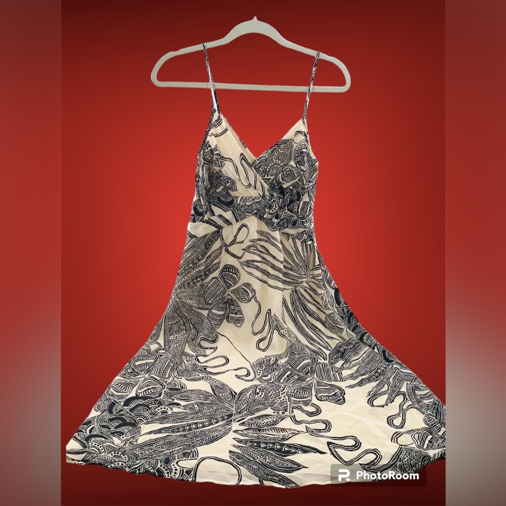 Theory Silk Off White Black Print Dress Sz 4